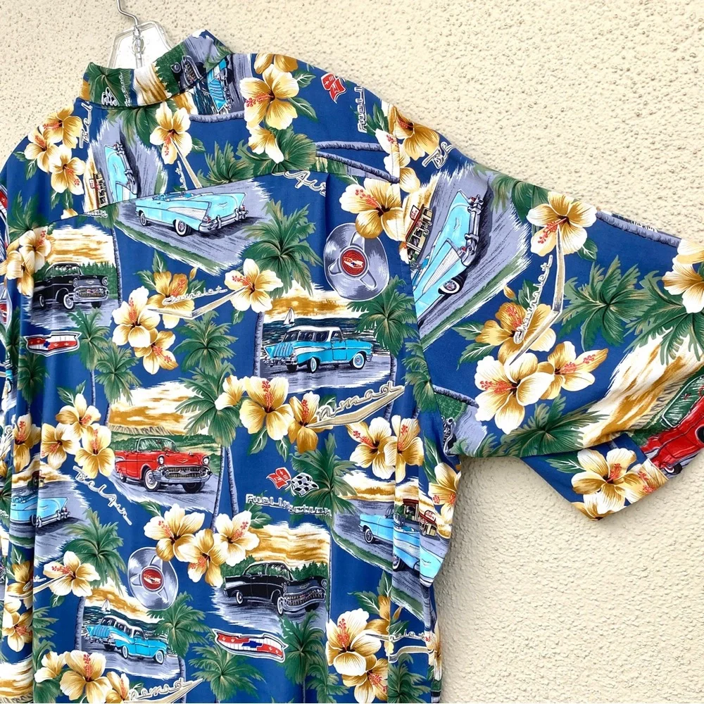 REYN Spooner Hawaiian shirt vintage cars print nomad belair hot rod 50s Chevy - Picture 8 of 9